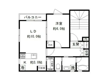 Jビル(1LDK/3階)の間取り写真