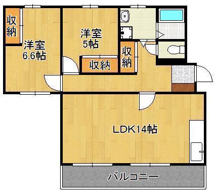 コーポなかむら(2LDK/4階)の間取り写真