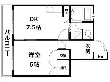 クレスト遠州浜(1DK/1階)の間取り写真