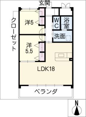 レジデンスタツミ二番館(2LDK/2階)の間取り写真