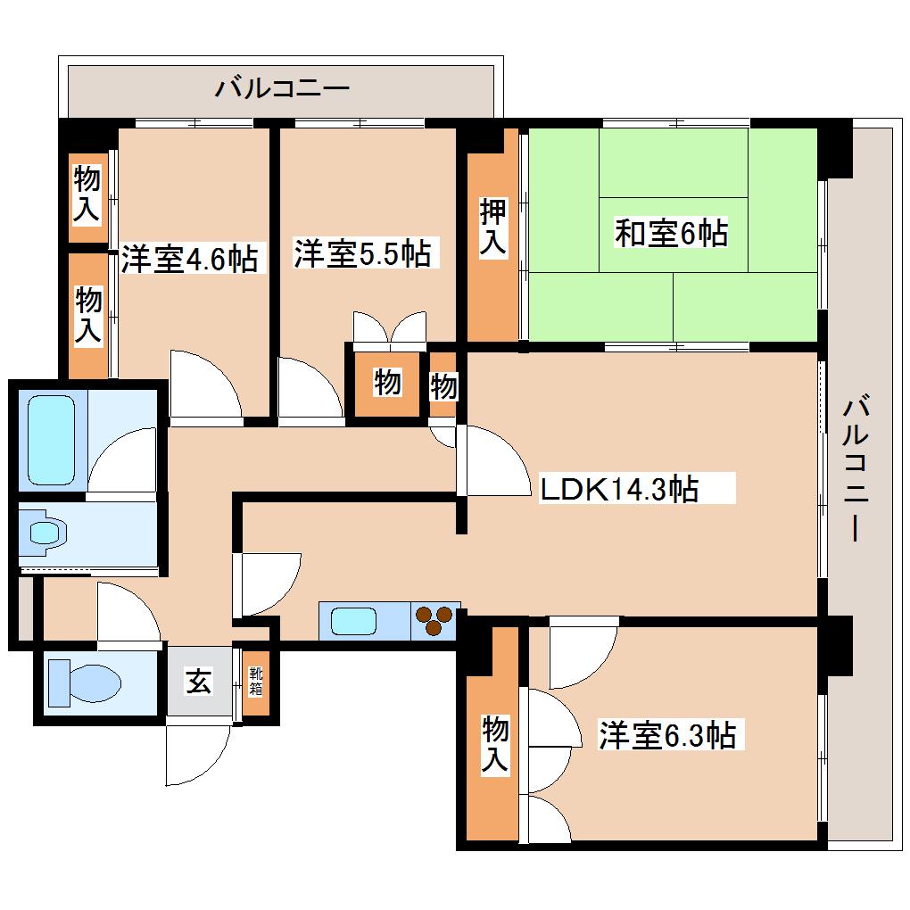 ロイヤルヒルズ台原I(4LDK/4階)の間取り写真