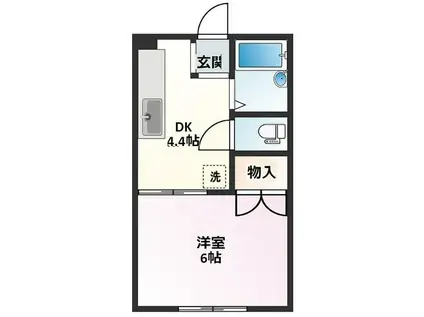 ヤングハイツ飯塚(1K/2階)の間取り写真