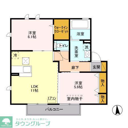 ラフレ仲道 D(2LDK/1階)の間取り写真