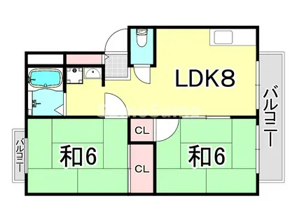 エクセル武庫川II(2LDK/2階)の間取り写真
