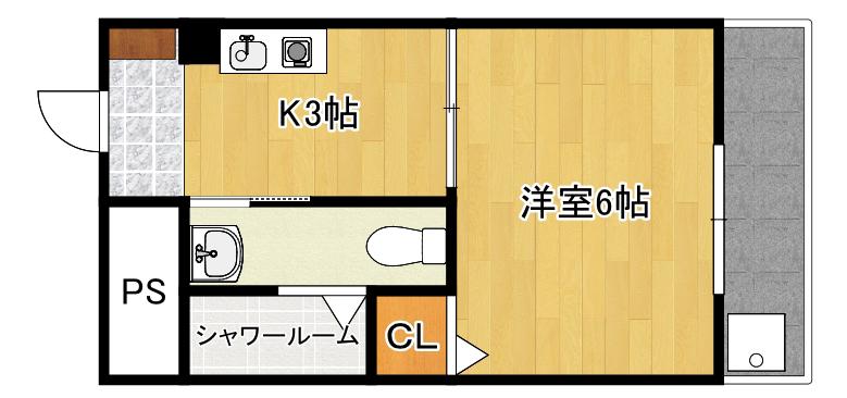 第6みぞたコーポ(1K/3階)の間取り写真