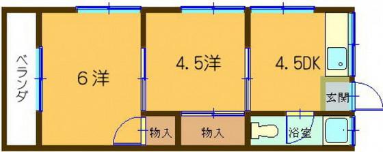 レベッカ温品(2DK/2階)の間取り写真