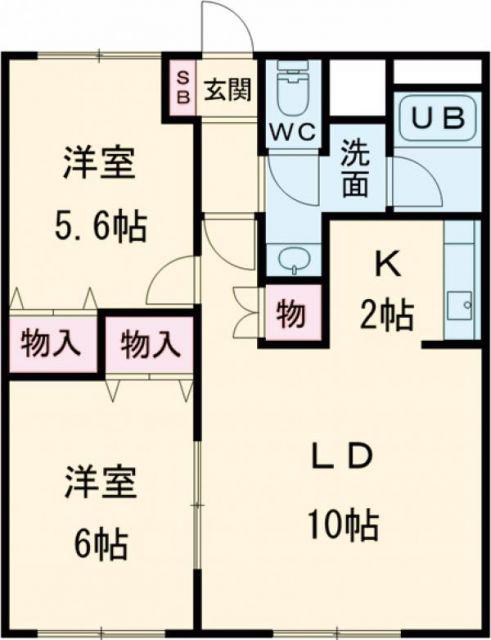 ピュアパレス川原(2LDK/2階)の間取り写真