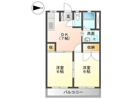 パインリーフ長森本町(2DK/2階)の間取り写真