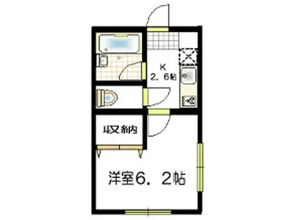 ツーヴァイフォー栗山(1K/2階)の間取り写真