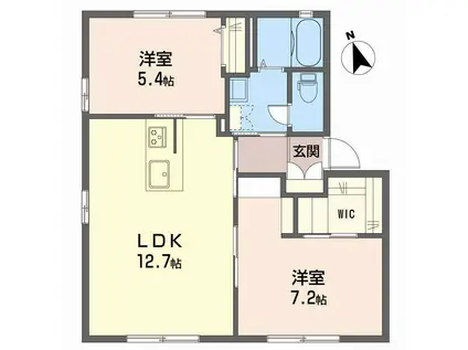 ハイツ足達 B棟(2LDK/1階)の間取り写真
