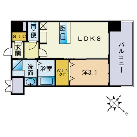 アクシオン高宮駅前グラシア(1LDK/8階)の間取り写真