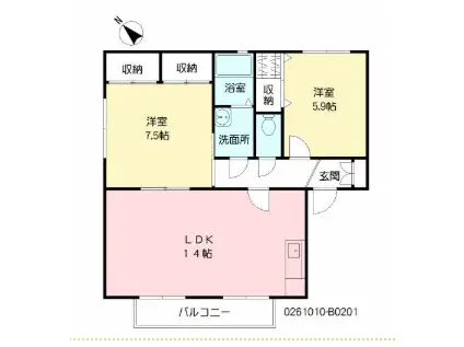 ディアス那珂川(2LDK/2階)の間取り写真