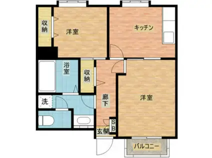 ドムスF(2DK/2階)の間取り写真