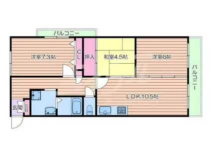 パセオ東千里(3LDK/5階)の間取り写真