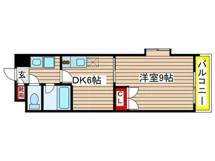 地下鉄東山線 新栄町駅(愛知) 徒歩5分 8階建 築22年(1DK/6階)の間取り写真