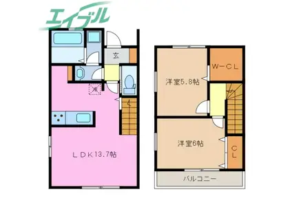 カーサディ・フワリ(2LDK/1階)の間取り写真