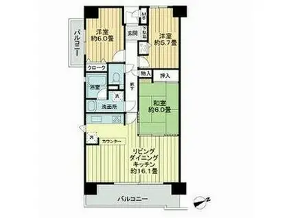 ファミール刈谷(3LDK/9階)の間取り写真