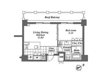 オーパスレジデンス恵比寿(1LDK/4階)の間取り写真