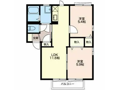 ハートヒルズ中川C(2LDK/2階)の間取り写真