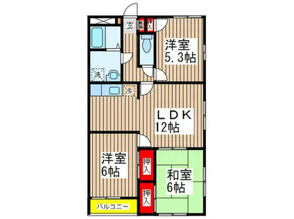 ファミールハラダII(3LDK/2階)の間取り写真