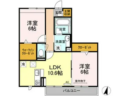 リヴェール飛香台(2LDK/1階)の間取り写真