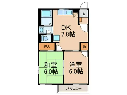 スカイハイツ(2DK/1階)の間取り写真