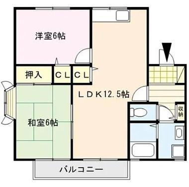 エステート津福(2LDK/2階)の間取り写真