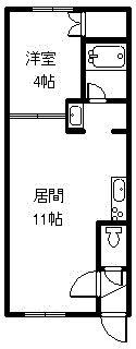 ハンドレッドヴィレッジE棟(1LDK/2階)の間取り写真