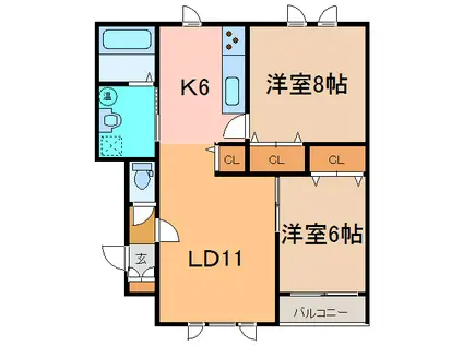 カーサ・アヴェニール(2LDK/2階)の間取り写真