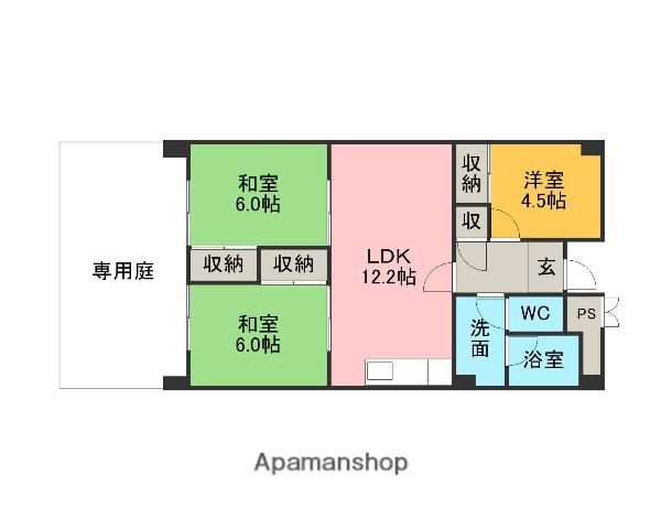 セントラルレジデンス相生苑(3LDK/1階)の間取り写真