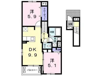 アンサナ(2DK/2階)の間取り写真