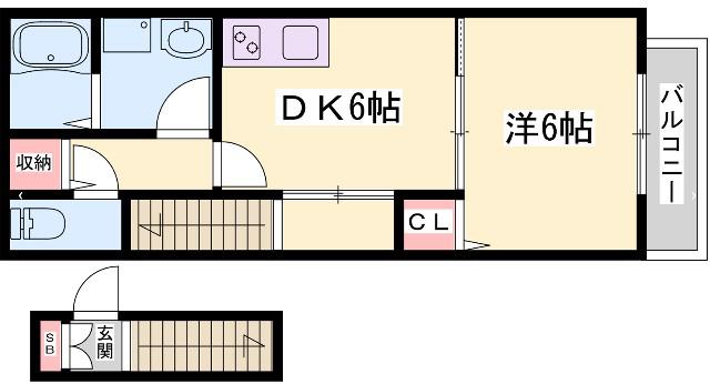 SENSE三木本町(1DK/2階)の間取り写真