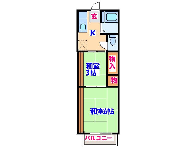 第二黄葉荘(2K/2階)の間取り写真