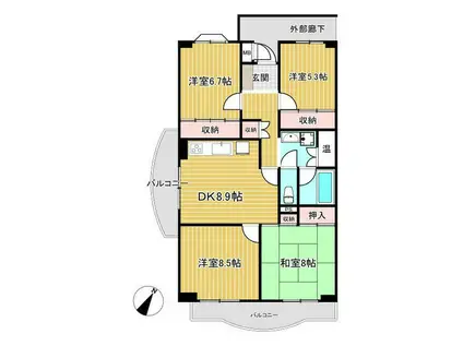 グリーンコーポ藤代1号棟(4DK/13階)の間取り写真