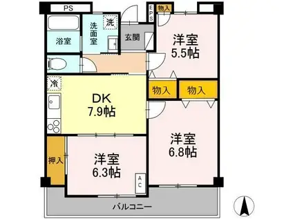 蓬莱ビル(3DK/3階)の間取り写真