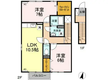 エスポワールえなみB棟(2LDK/2階)の間取り写真