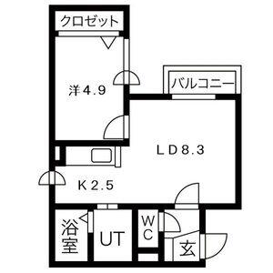 ワイスハイム琴似(1LDK/1階)の間取り写真