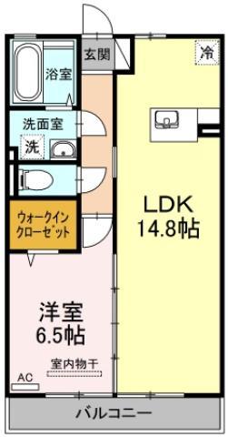 ウィルモア夷山B棟(1LDK/2階)の間取り写真