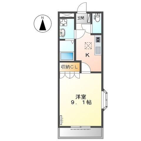 ブルックII(1K/1階)の間取り写真