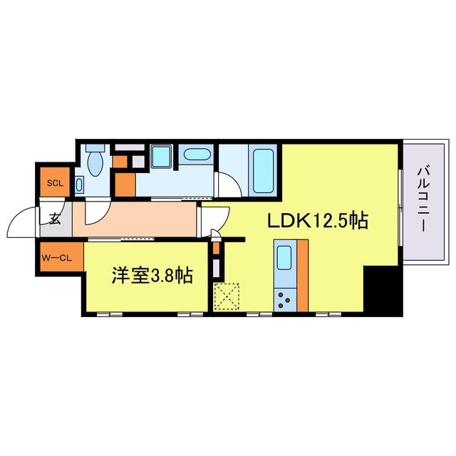 ザ・パークハビオ谷町六丁目クロス(1LDK/4階)の間取り写真