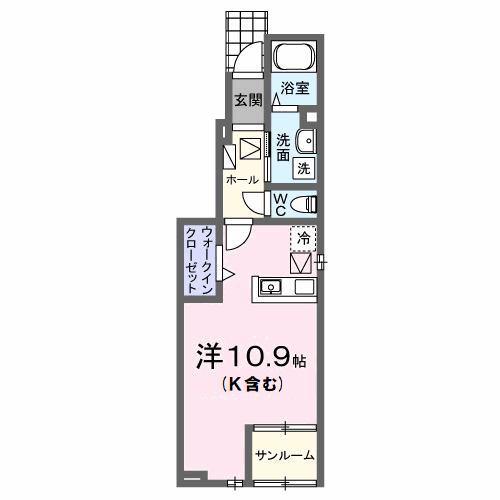サニーコート小鹿(ワンルーム/1階)の間取り写真