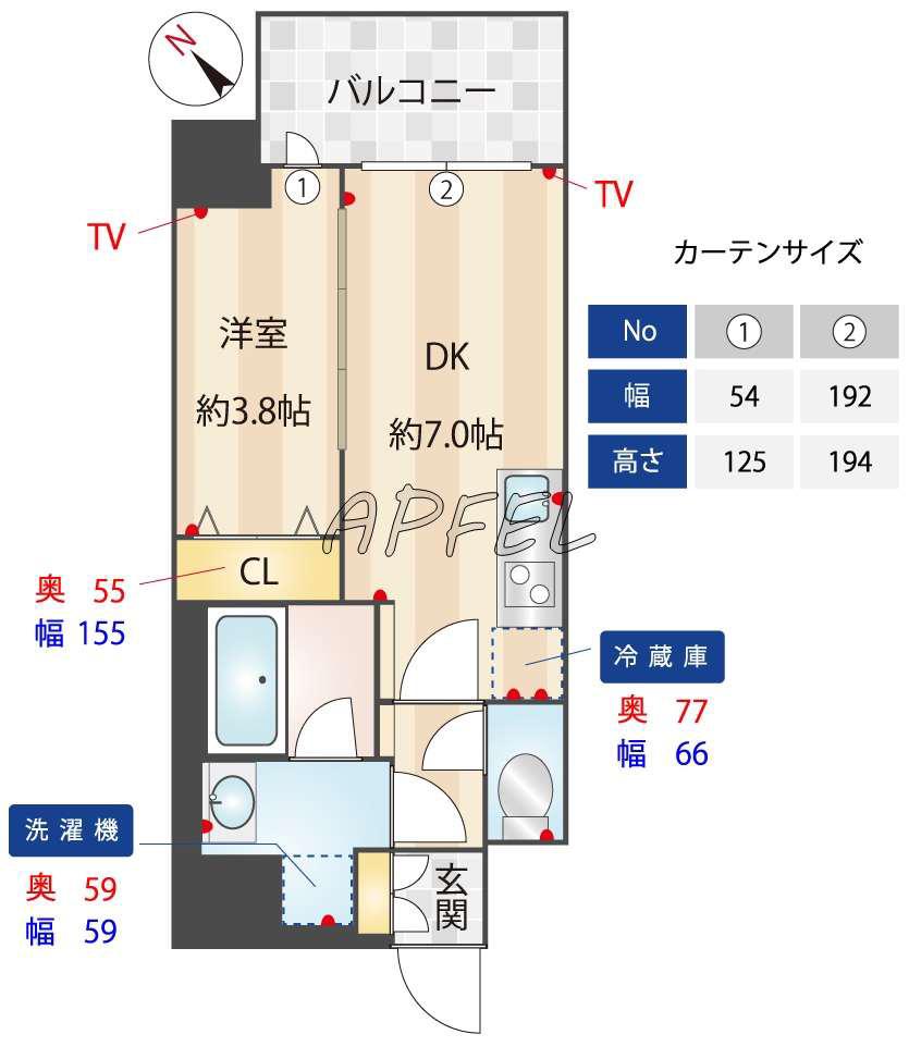 スプランディッド弁天町DUE(1DK/8階)の間取り写真