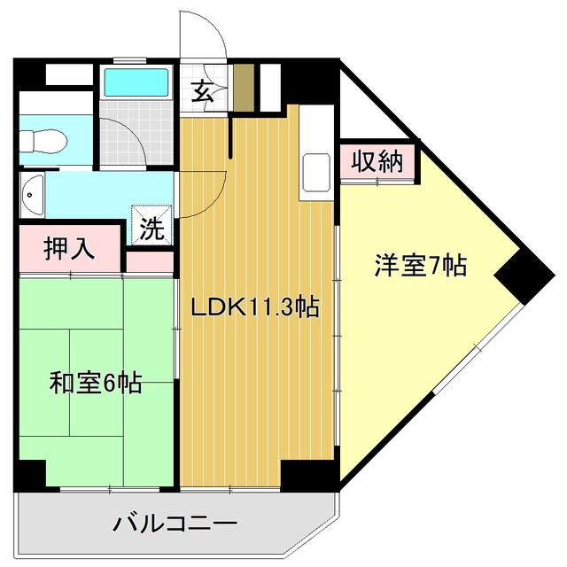 コーポ朝日VII(2LDK/6階)の間取り写真
