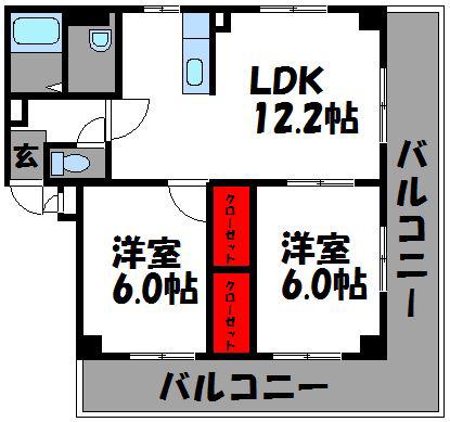 リバティベル箱崎(2LDK/4階)の間取り写真