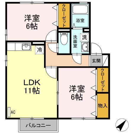 プリマヴェーラB(2LDK/2階)の間取り写真
