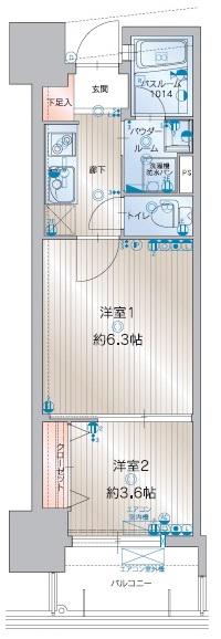 アクタス博多駅東IIスクエア(2K/13階)の間取り写真