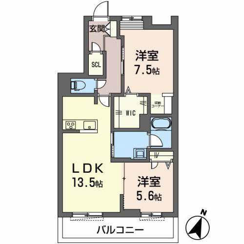 オカバ姫路岡町シャーメゾン(2LDK/2階)の間取り写真