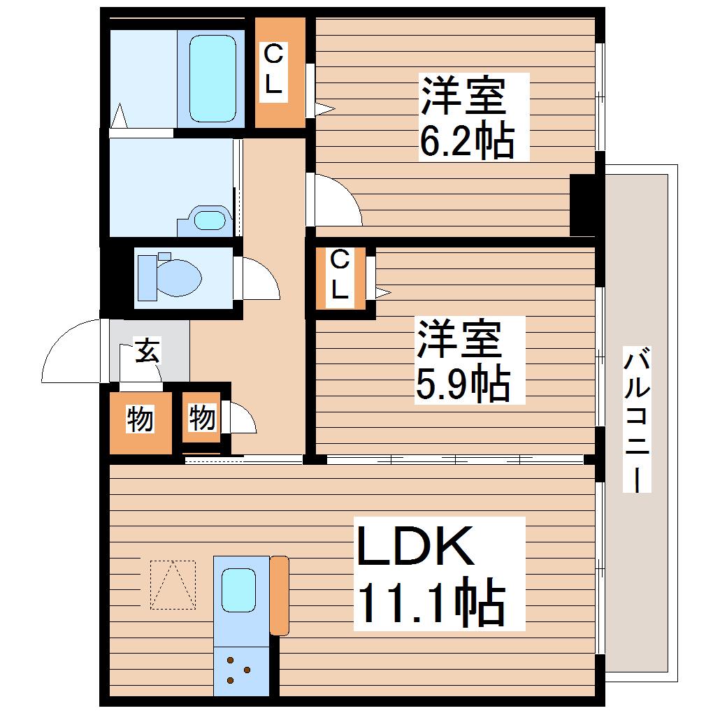 ルクエンス台原(2LDK/1階)の間取り写真