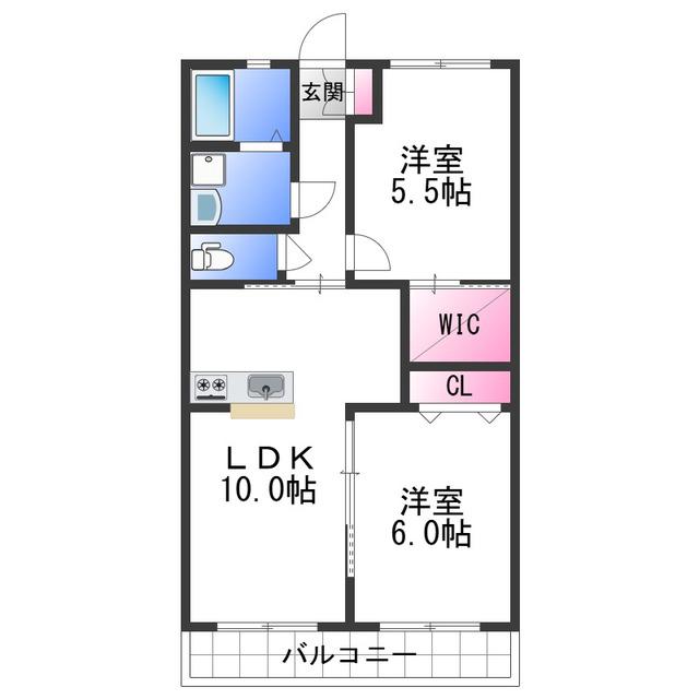 ローパスI(2LDK/2階)の間取り写真