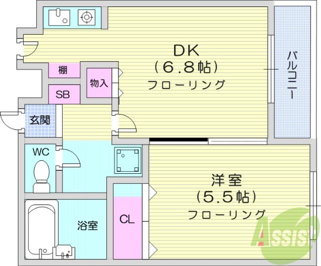 ロイヤルクレストM&S(1DK/2階)の間取り写真